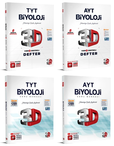 3D Yayınları 2024 Tyt Ayt Biyoloji Destekli Defter + Soru Seti 4 Kitap ürün görseli 1