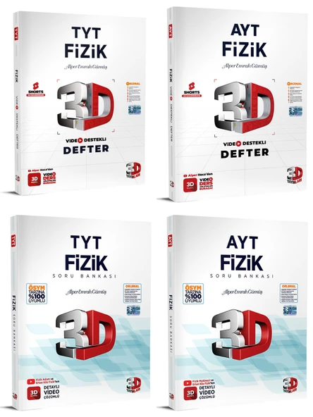 3D Yayınları 2024 Tyt Ayt Fizik Video Destekli Defter + Soru Seti 4 Kitap ürün görseli 1