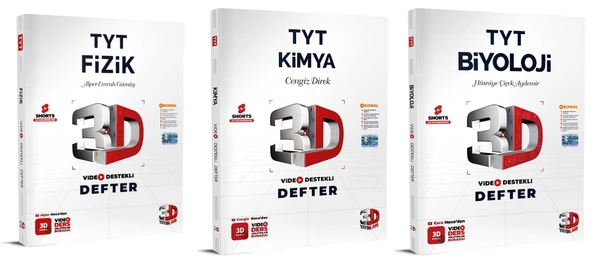 3D Yayınları 2024 Tyt Fizik + Kimya + Biyoloji Video Destekli Defter Seti 3 Kitap ürün görseli 1