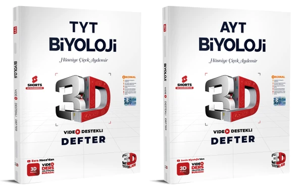 3D Yayınları 2024 Tyt Ayt Biyoloji Video Destekli Defter Seti 2 Kitap ürün görseli 1