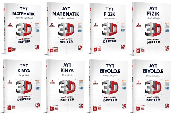 3D Yayınları 2024 Tyt Ayt Matematik + Fizik + Kimya + Biyoloji Video Destekli Defteri Seti 8 Kitap ürün görseli 1