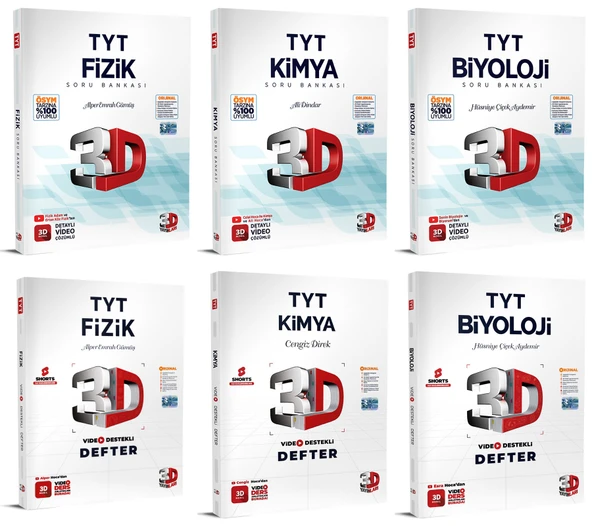 3D Yayınları 2024 Tyt Fizik + Kimya + Biyoloji Video Destekli Defter + Soru Seti 6 Kitap ürün görseli 1