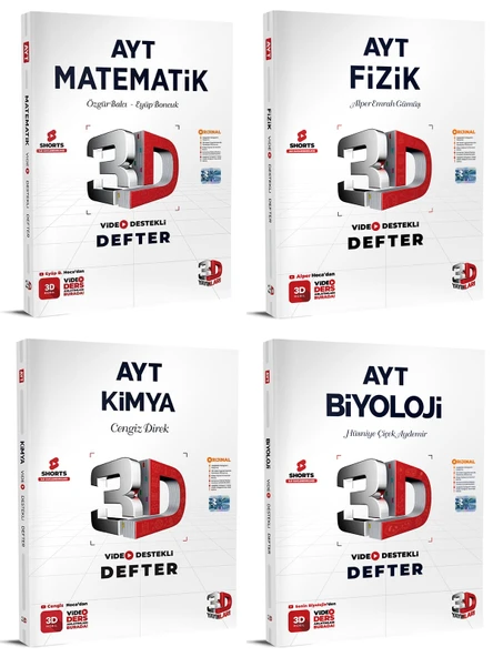 3D Yayınları 2024 Ayt Matematik + Fizik + Kimya + Biyoloji Video Destekli Defteri Seti 4 Kitap ürün görseli 1