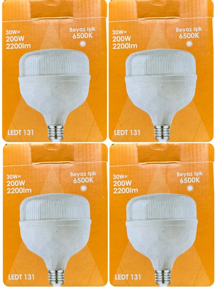 (4 Adet) Osaka 30W (200W) 6500K (Beyaz Işık) E27 Duylu (Kalın Duy) Torch Led Ampul (Yeni Model) ürün görseli 1