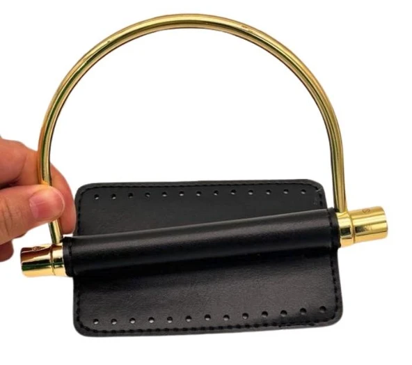 Çanta Aksesuar Suni Derili Metal Çanta Sapı İpek Model Siyah Renk Light Gold Metal ürün görseli 1
