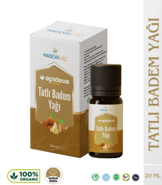 TATLI BADEM YAĞI SOĞUK SIKIM %100 SAF 20ml  Apideva ürün görseli 1