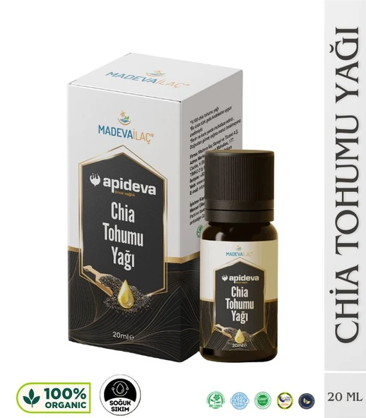 CHIA TOHUMU YAĞI SOĞUK SIKIM %100 SAF 20ml Apideva ürün görseli 1