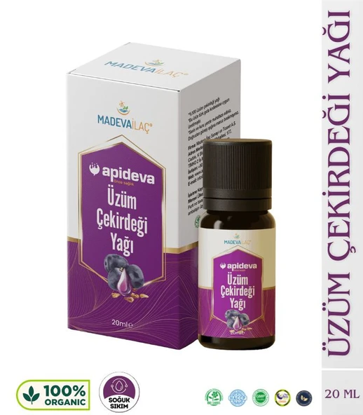 ÜZÜM ÇEKİRDEĞİ YAĞI SOĞUK SIKIM %100 SAF 20ml Apideva ürün görseli 1