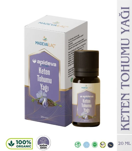 KETEN TOHUMU YAĞI SOĞUK SIKIM %100 SAF 20ml Apideva ürün görseli 1