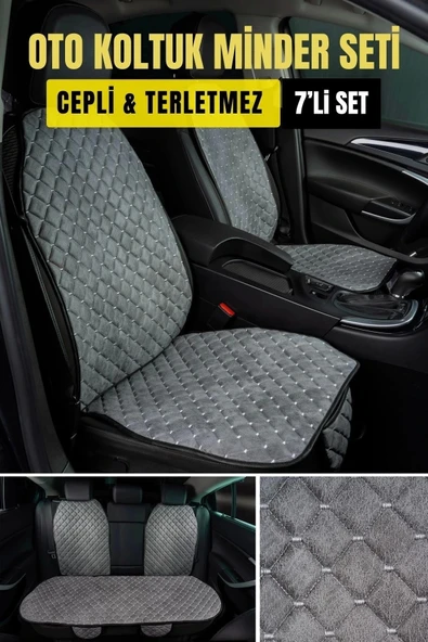 Araba Terletmez Ergonomik Koltuk Minderi (7 PARÇA) - 5 Koltuk Tam Set (GRİ_GRİ) ürün görseli 1