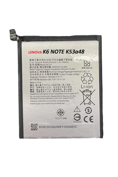 TREND Lenovo K6 Note Bl270 Batarya Pil Yüksek Performans ürün görseli 1