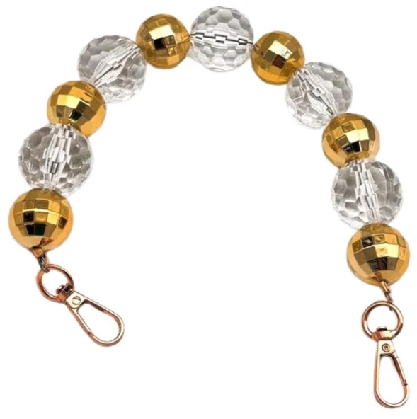 Angel Çanta Aksesuar 38 cm Şeffaf- Gold  Boncuklu Çanta Sapı Light Gold Metalli ürün görseli 1