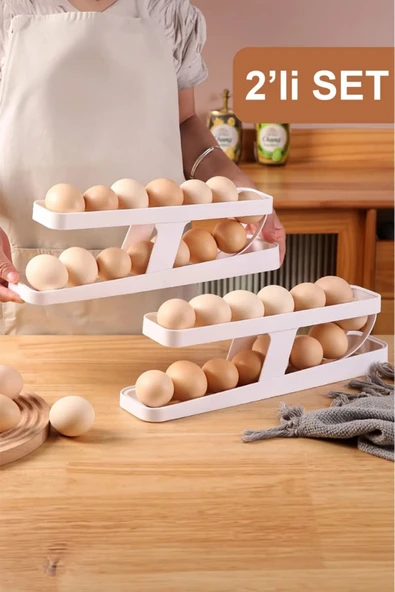 Roll 2'li Set 2 Katlı Yumurta Saklama Kabı Buzdolabı Yumurta Organizeri ürün görseli 1