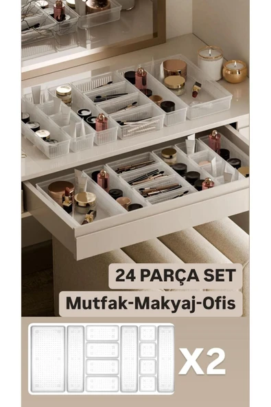 Bade 4 Boy 24 Parça Ayarlanabilir Çekmece İçi Düzenleyici Takı ve Makyaj Kutusu Kaşıklık ürün görseli 1