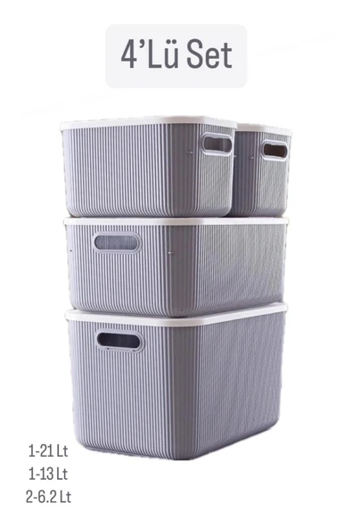 4'lü Storage Set Dolap Içi Düzenleyici Kapaklı Saklama Kutusu 21,13,6 lt Anaokulu Hobi Box ürün görseli 1