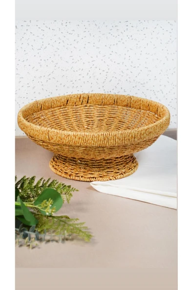Yuvarlak 28cm Ayaklı Meyvelik 700695 Dekoratif Hasır Masa Üstü Meyvelik ürün görseli 1