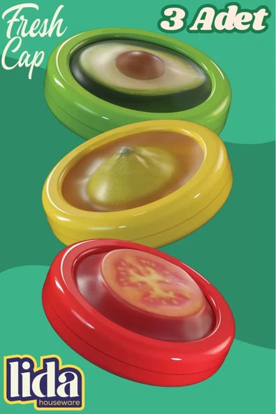 3'lü FreshCap -Meyve,Sebze,Soğan,Limon ve Domates Saklama Kabı Esnek ve Yeniden Kullanılabilir ürün görseli 1