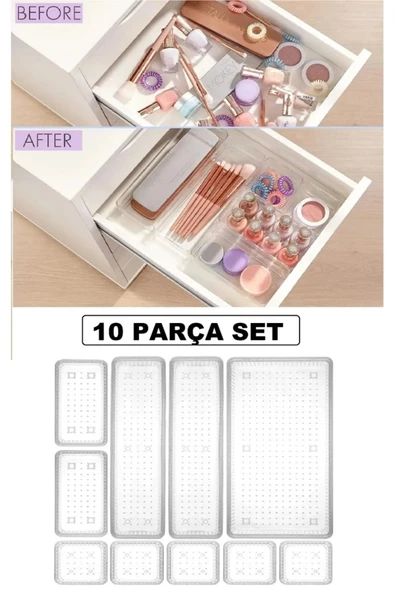 Bade 10 Parça Set Çekmece Takı Kozmetik Organizer (1-2-2-5) Çekmece Düzenleyici Kalemlik Kaşıklık ürün görseli 1