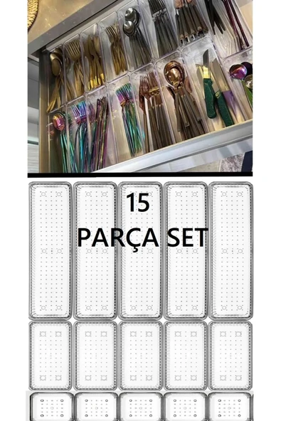 Bade 15 Parça Set Modüler Mutfak Çekmece içi Kaşıklık Çatal Bıçak Düzenleyici ürün görseli 1