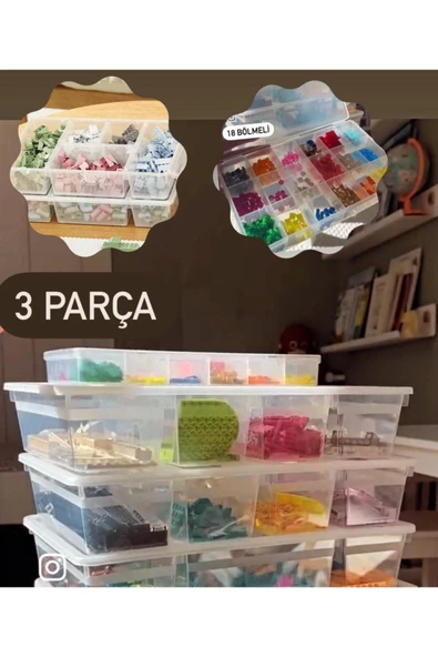 3 Parça Oyuncak Düzenleyici Set - 2 Adet Luna 1 Adet 18 Bölmeli Boncuk Organizer ürün görseli 1