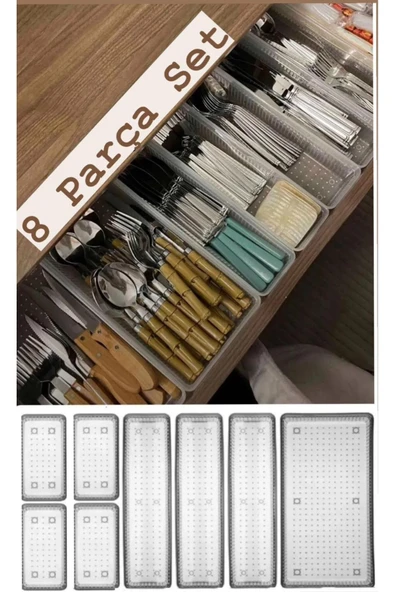 Bade 8'li Set Çekmece içi Kaşıklık - Dolap içi Çatal - Kaşık Bıçak Düzenleyici Organizer ürün görseli 1