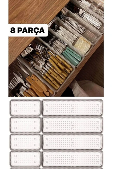 Bade 8 Parça Çekmece Içi Kaşıklık 4 4 Düzenleyici Organizer Modüler Çatal bıçak Kaşık Kutusu ürün görseli 1