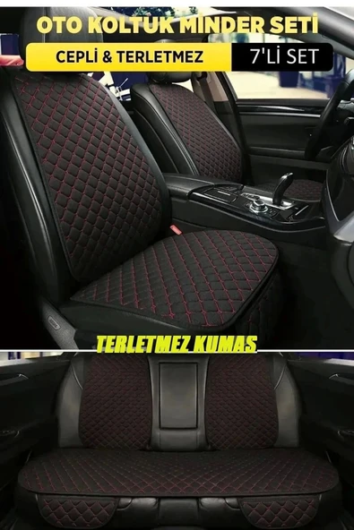 Jeep Grand Cherokee Terletmez Kumaş Minder Seti 7 Parça Full Takım siyah-kırmızı ürün görseli 1