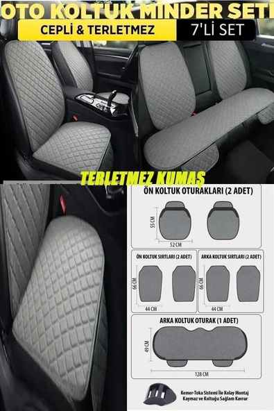Mitsubishi Outlander Terletmez Kumaş Minder Seti 7 Parça Full Takım Gri-Gri ürün görseli 1