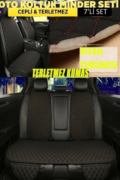 Bmw E39 Terletmez Kumaş Minder Seti 7 Parça Full Takım Siyah-Turuncu ürün görseli 1