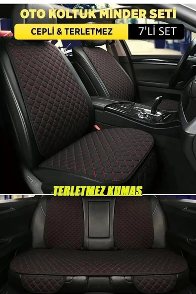 AUDİ Q2 Terletmez Kumaş Minder Seti 7 Parça Full Takım siyah-kırmızı ürün görseli 1