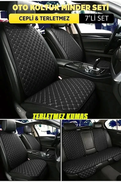 Fiat Egea Terletmez Kumaş Minder Seti 7 Parça Full Takım siyah-beyaz ürün görseli 1