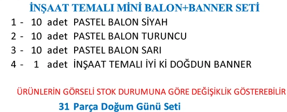İNŞAAT TEMALI MİNİ BALON+BANNER SETİ - Resim 3