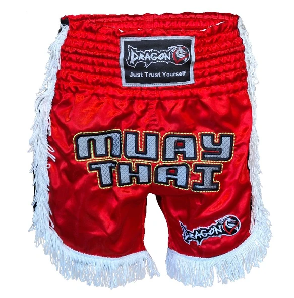 DragonDo MT3020 Apache Muaythai Şortu Kırmızı Püsküllü Şort Nakışlı Muay Thai Şortu ürün görseli 1