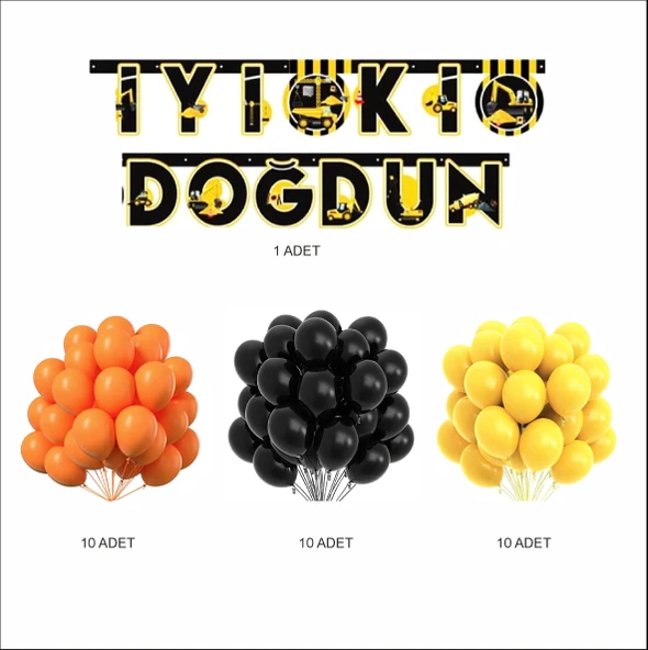 İNŞAAT TEMALI MİNİ BALON+BANNER SETİ - Resim 2