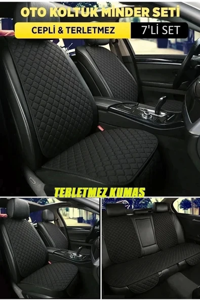 Fiat Freemont Terletmez Kumaş Minder Seti 7 Parça Full Takım siyah-siyah ürün görseli 1