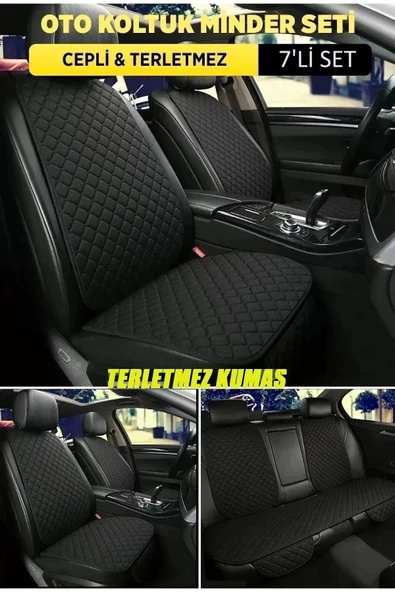 Fiat Linea Terletmez Kumaş Minder Seti 7 Parça Full Takım siyah-siyah ürün görseli 1
