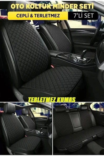 HYUNDAİ İX Terletmez Kumaş Minder Seti 7 Parça Full Takım siyah-siyah ürün görseli 1