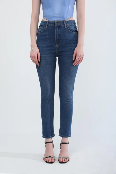 Kadın Slim Fit Likralı Esnek Jean Pantolon Mavi ürün görseli 1
