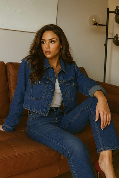 Kadın Slim Fit Likralı Lacivert Jean Pantolon ürün görseli 1