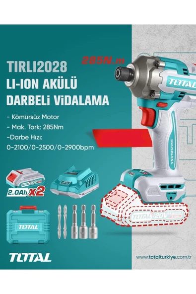 Total Li-ion Akülü Darbeli Vidalama ve Somun Sıkma Kömürsüz Motor 285 Nm Yüksek Tork Tırlı2028 ürün görseli 1