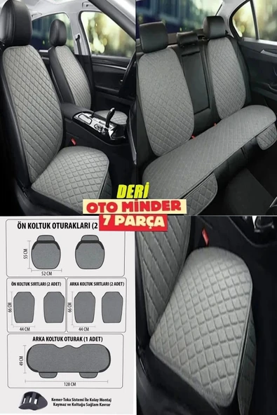 Audi A7 Koltuk Deri Minderi 7 Parça Ön Ve Arka Oturak Sırt Dayama Minder Gri-Gri ürün görseli 1