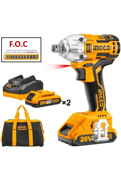 İngco Li-ion Akülü Somun Sıkma Tabancası 1/2"" 20v 2.0ah Ing-cıwlı2001 ürün görseli 1