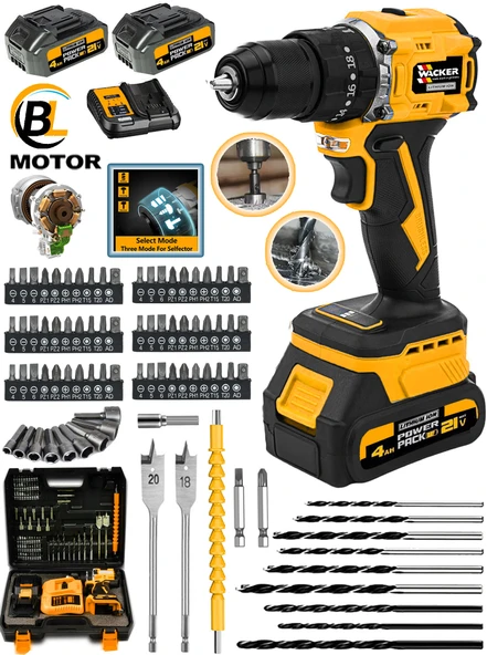 Wacker Pro Alman WX-600 Darbeli Kömürsüz Motor Samsung Pilli 2 Akülü Vidalama Matkap + 84 Parça Aksesuar Set ürün görseli 1