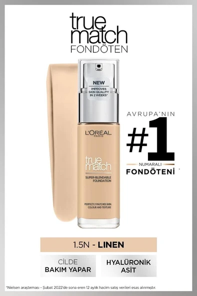 L'Oreal Paris True Match Bakım Yapan Fondöten 1.5 LINEN ürün görseli 1