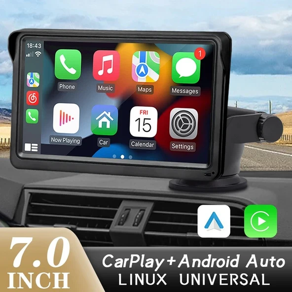 TechTic 7İnç CarPlay&Android Auto Kablosuz Tak Çalıştır Multimedya Taşınır Apple Carplay MirrorLink ürün görseli 1
