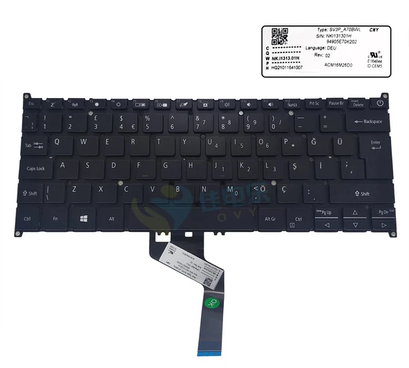 Acer Swift 3 SF314-42-R8EZ Notebook Klavyesi, Laptop Tuş Takımı (Siyah TR) Işıklı ürün görseli 1
