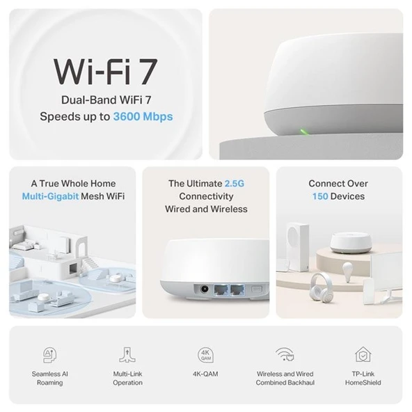 TP-LINK DECO BE25 BE3600 WIFI7 MESH ROUTER 2-li paket - Resim 3