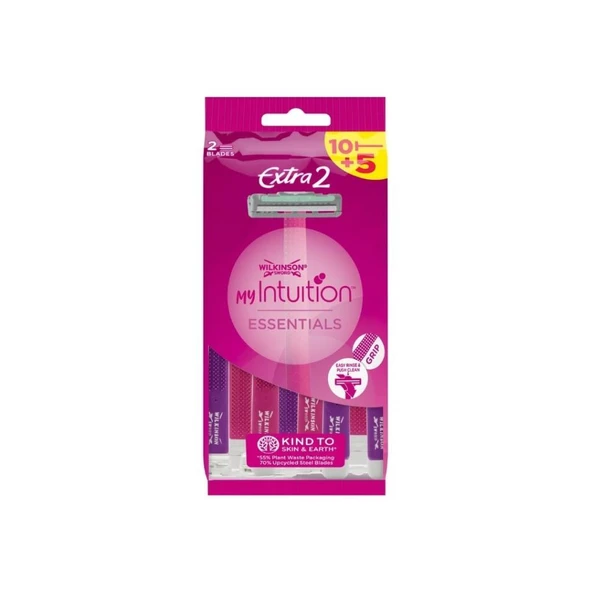 Wilkinson Sword Intuition Essentials Extra 2 Kadın Çift Bıçaklı Tıraş Bıçağı - 10+5 Paket ürün görseli 1
