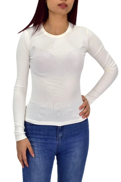 Kadın Düz Renk Vücuda Oturan Uzun Kollu Sweatshirt BGL-ST04296 ürün görseli 1