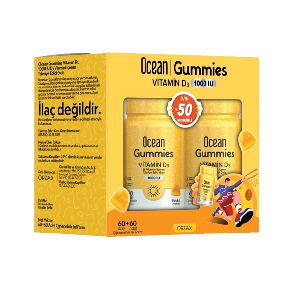 Ocean Gummies Vitamin D3 60 Çiğneme Form 2 li Paket ürün görseli 1